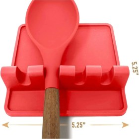 Resim Kırmızı Silikon Mutfak Seti, Spatula, Kaşıklık, Çatallık ve Düzenleyici 