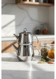 Resim Yunusoğlu Home Aletta Büyük Boy Çelik Çaydanlık Metal Kulp Aile Boy Inox 