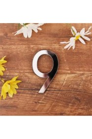 Resim zafrakreklam Daire Numarası 1 mm Gümüş Ayna Pleksi Yapışkanlı Ölçü 9cm Numara - 9 dokuz 