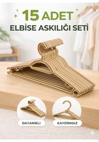 Resim 15 Li Elbise Askısı Kaydırmaz Dayanıklı Plastik Kıyafet Askısı Dolap Düzenleyici Krem 