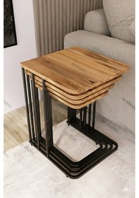 Resim Yasemen Tekerlekli 4 Lü Zigon Sehpa Siyah - Ceviz Mdf Kahverengi 