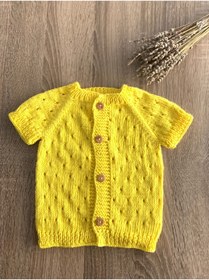 Resim Mamanne Knits Kız Bebek Sarı Organik Pamuk El Örgüsü Yelek 