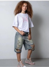 Resim Zekids Kız Çocuk 14 Lıfe Yazılı Pamuklu Tshirt-15795 Beyaz 