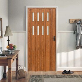 Resim Faran Dekorasyon 160 x 215 Ceviz Renk Camlı Pvc Akordiyon Katlanır Kapı - Frnakmodel-70 
