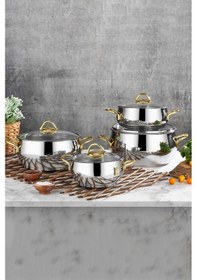 Resim Polochef Pro Line 18/10 Paslanmaz Çelik Derin Tencere Seti 8 Parça Gold 18-20-22-24 Cm Gümüş 