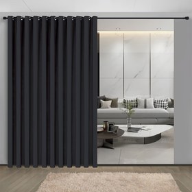 Resim 1 Panelli Geniş Sürgülü Perde - Ağır İş Görevli Işık Engelleyici Oda Ayırıcı Pencere Perdesi, Delikli, Oturma Odası, Yatak Odası ve Balkon İçin Gizlilik Örtüsü - Kolay Kurulum (G100xY241.3 cm, Siyah - Modern Ev Dekoru, Şık Kumaş, Delikli Üst, İç Tasarımcılar için Dayanıklı 