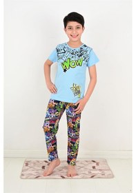 Resim Vitmo Erkek Çocuk Kısa Kollu Pijama Takımı Wow Model Mavi Mavi 