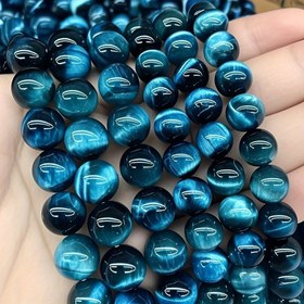 Resim 6mm 8mm 10mm Doğal Renkli Mavi Kaplan Gözü Taş Boncukları - Altın Kahverengi Çizgilerle Parlatılmış Yuvarlak Gevşek Boncuklar, DIY Takı Yapımı, Bileklikler, Kolyeler ve El Sanatları Projeleri İçin Uygun, Kaplan Gözü Taş Boncukları, El Sanatları Boncuk Malzemeleri, Parlak Bitiş 