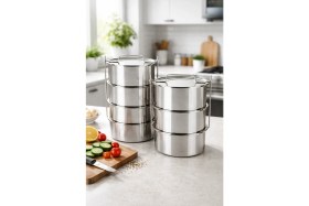 Resim Özbir Paslanmaz Çelik Sanayi Tipi Sefer Tası 3 Katlı Yemek Kabı 30X14 cm 9,5 Lt x 3 Adet 304 Kalite 