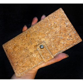 Resim Vegan Mantar Derisinden Telefon Bölmeli Gümüş Işıltılı Kadın Clutch Cüzdan Gümüş - Bej 