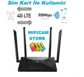 Resim Wificam Sim Kart Ile Çalışan 4 Antenli Router Wifi Modem 3g/4g Desteği Güçlü Çekim Gücü ve Geniş Wifi Menzili 