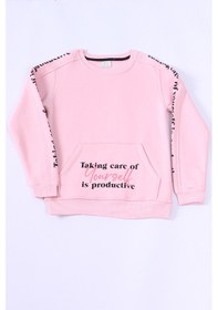 Resim Kız Çocuk 3 İplik Sweat Kanguru Cepli Baskılı C24 Pembe 