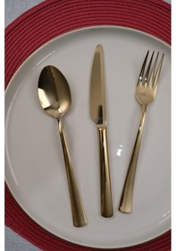 Resim Lugga Nida Gold Tatlı Çatal Kaşık Bıçak Takımı 6 Kişilik 18 Parça Gold 