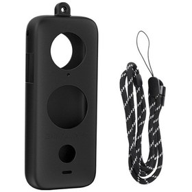 Resim Insta360 İçin One X2 Sunnylife St-q9420 Silikon Koruyucu Kılıf Siyah Vücut Kılıfı+kirki Halat Çok Renkli 