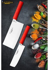 Resim Asia Serisi Mutfak Bıçak Seti Et Ekmek Sebze Salata Börek Uzakdoğu Şef Bıçağı 2 Li Set Hds-25 Kırmızı 