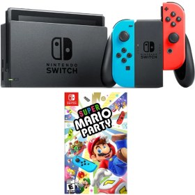Resim Nintendo Switch Renkli Mavi Kırmızı + Super Mario Party Oyun 