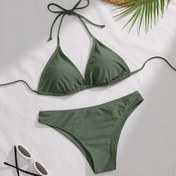 Resim Klasik Kırmızı Bikini Takımı Dantel Detaylı - Yüksek Esneklikli Kumaş, Kadınlar İçin Düz Renk Mayo, Seksi ve Şık Plaj veya Havuz Kenarı Kıyafeti 