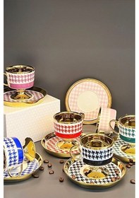 Resim Porselen Ayaklı Gold Kahve Fincan Takımı Çok Renkli 