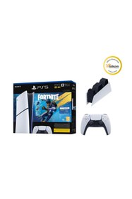 Resim Sony PS5 Digital Fortnite V2 + DualSense Kol ve Şarj İstasyonu (Bilkom Garantili) 