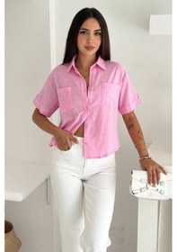 Resim Kadın Kısa Kollu Gömlek Soft Statement Pembe 