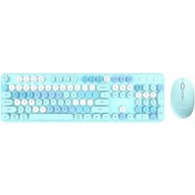 Resim Aula Ac306 104 Tuşlu Retro Kablosuz Klavye + Fare Combo Set Mavi Renkli 