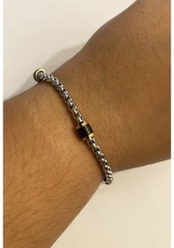 Resim Erkek Gold Ve Siyah Renk Detay Çelik Zincir Bileklik Gümüş 