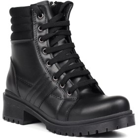 Resim Kadın Siyah Bağcıklı, Fermuarlı Postal Bot Kalın Tabanlı Günlük Kışlık Bot Siyah 
