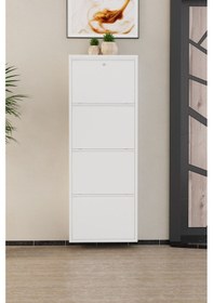 Resim Kilitli 4 Kapaklı Metal Ayakkabılık Beyaz Beyaz 