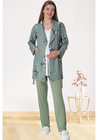 Resim Mecit Pijama Mecit 5804 Elisa Yeşil Sabahlıklı Lohusa Pijama Takımı 