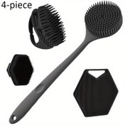 Resim 4 adet Silikon Vücut Fırçası Seti - Uzun Saplı Sırt Temizleme Fırçası, Nazik Saç ve Yüz Fırçası, Elde Tutulan Banyo Fırçası - Elektrikli Olmayan, Kaymaz Sap, Derin Temizlik ve Masaj Aracı 