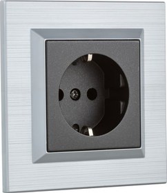 Resim Gümüş Siyah Topraklı Priz Çerçeve Dahil 