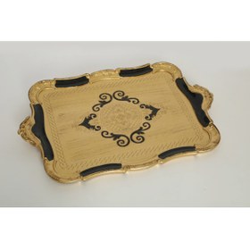 Resim Ahşap Gül Ağacı Tepsi 55*36 Cm Siyah 