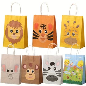 Resim 14 adet Hediye Çantası Doğum Günü Partisi Hediye Paketleme Çantası Karikatür hayvan fil el çantası Kraft Kağıt Çanta Dekorasyon Küçük İşletme Ambalajlama hediye dağıtım çantaları 