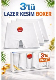 Resim Qulat 3 Lü Kadın Lazer Kesim Boxer Siyah Beyaz Ten Karışık Dikişsiz Yüksek Bel Esnek Külot Beyaz 