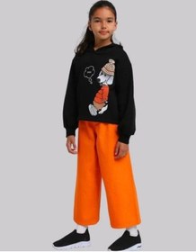 Resim Kız Çocuk İçi Şardonlu Köpek Baskılı Kapüşonlu Sweatshirt-13615 Siyah 