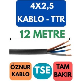 Resim Öznur 4x2,5 Ttr Kablo Metre Seçenekli Siyah - 12 Metre 