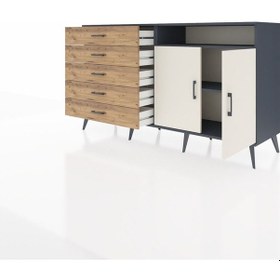 Resim Hyperion Konsol 2 Raflı 5 Çekmeceli 2 Kapaklı 176x44x99 Antrasit-aytaşı/çam Antrasıt/aytası - Antrasıt 