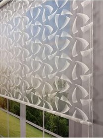 Resim donatti perde NOVA Serisi - Üç Yaprak Desenli Çift Mekanizmalı Mavi Perde 150 x 260 