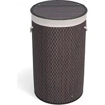 Resim El Yapımı Hasır Katlanır Çamaşır Sepeti Yuvarlak 55 Litre (35CM*35CM*61CM), Doğal Malzemede 