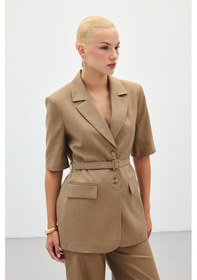 Resim Sateen Kısa Kollu Kemerli Ceket - Camel-136419 CAMEL 
