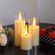 Resim 3 Adet LED Gerçekçi Alevsiz Cam Kapaklı Mumlama - Ev, Parti Hediyesi Dekoru, Tatil ve Düğün, Dış Mekan Seyahat Romantik Ortamı Aydınlatma için Pil ile Çalışan LED Mumlar 