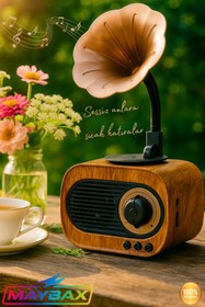 Resim Genel Markalar Kahverengi Kablosuz Gramafon Speaker B5 Classic Retro Style Ahşap Fonograf 2 Yıl 