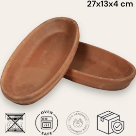 Resim AdenArt 2'li Toprak Sırsız Oval Balık Güveci Pişirme Tavası 27X13X4 cm 