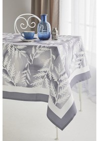 Resim Ays Home Gri Yaprak Desen Kumaş Masa Örtüsü 