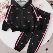 Resim İki Parça Takım: Moda Düz Renk Kapüşonlu Kurdele Baskılı Fermuarlı Uzun Kollu Sweatshirt + Düz Renk Kurdele Süslemeli Ayak Bileği Uzunluğu Pantolon Sonbahar Rahat Kıyafet, Açık Hava, Kız Kışlık, Kız Kıyafetleri/Kıyafet, Kız Sweatshirt, Kız Spor Takımı, Kız Kıyafetleri Yaş 