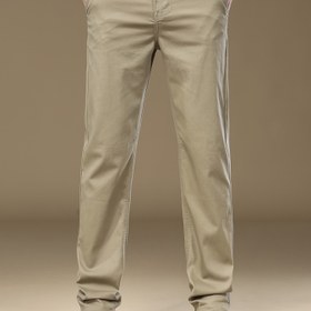 Resim Men's Stylish Solid Pantolon Cep Detaylı, Bahar Sonbahar İçin Rahat Nefes Alabilen Dar Kesim Pamuk Karışımlı Pantolon 