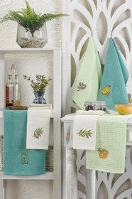 Resim 6'lı Mutfak Kurulama Bezi Zeytin Mint/Pudra 40 x 60 