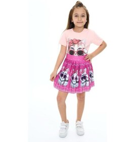 Resim Sevimli Kedi Etek Tişört Krem - Yeşil 