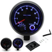 Resim Geeroyoo 12v Benzinli Araçlar İçin 3.75" Siyah Mavi Işık Tachometre - 0-8000 Rpm Göstergesi, Otomobil Modifikasyon Enstrümanı 