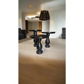 Resim Ahşap Mantar Sehpa 3lü Siyah Zigon Set Doğal Fiskos Sehpa Takımı 